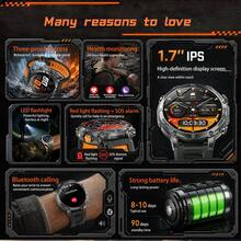 GAWSUG Rugged Smartwatch 1.7" HD 1400mAh Battery LED Flashlight Bluetooth Call Health Monitor IP68 Tactical Watch For Men Women - View 2
