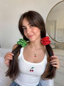 4pcs Women's Fruit Element Hair Ties, Watermelon Rind & Watermelon Flesh Fresh Pattern Design, Fashionable Hair Accessories For Bun, Ponytail, Suitable For Outdoor, Daily, Party, Travel - Multicolor - View 4