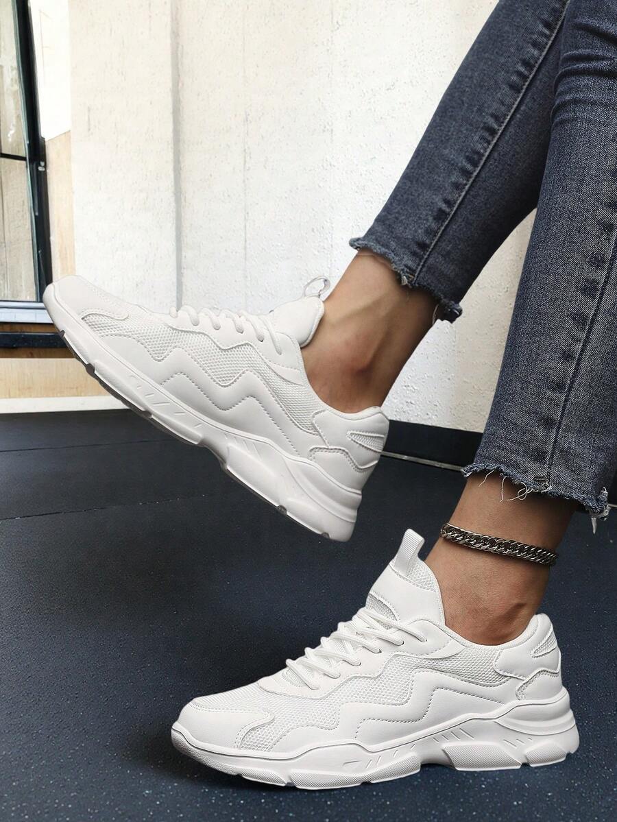 Chaussures de course respirantes de mode décontractée unisexe, chaussures de jogging de sport extérieur pour femmes, chaussures de voyage confortables et respirantes, chaussures de course sur route pour hommes, chaussures de marche décontractées légères - Blanc - Voir 1