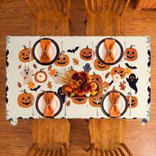 1pc Halloween Pumpkin Bat Spider Web Print Rectangular Tablecloth, Suitable For Holiday, Party, Birthday, Dinner, Restaurant Table Decoration, Halloween Home Autumn/Winter Decor - A - View 5