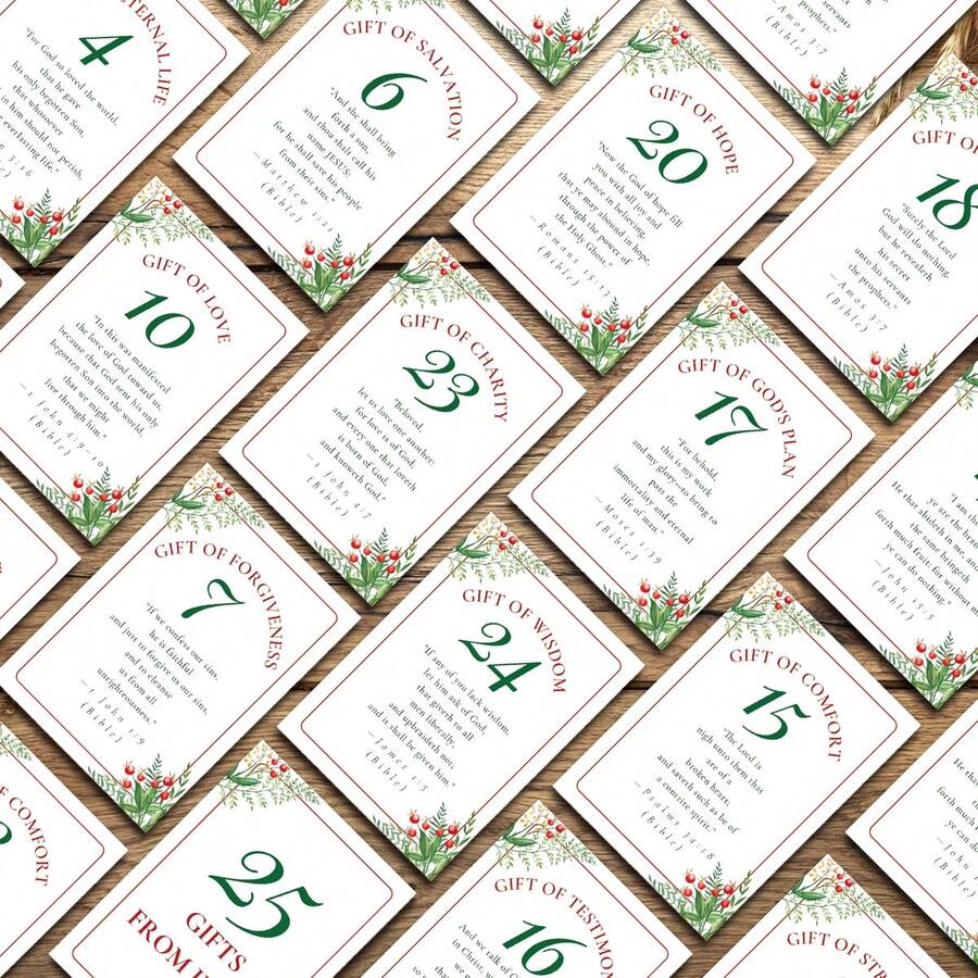 25pcs Christmas Scripture Advent Calendar Cards, Christian Christmas Countdown Bible Verse Cards, 25 Days Of Christmas Advent Scripture Cards - Holiday Gifts For Friends And Family