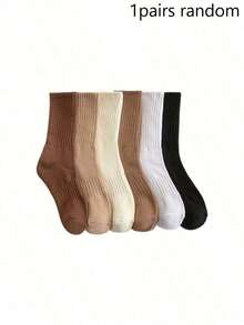 6 Pairs Women's Mid-Calf Socks For Spring And Autumn, Terry Bottom Sweat-Absorbent Odor-Resistant Sports Socks, Non-Slip Terry Long Socks - Multicolor - View 9