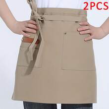 Customizable Canvas Half Apron For Women, Reinforced Stitching Extended Waist Belt, Durable Waist Apron, Waitress Server Work Apron For Restaurant, Cafe, Bakery, Home Kitchen Cooking & Food Service - Multicolor - View 8