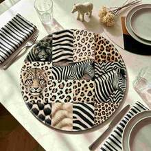 1/4/6pcs African Animal Patchwork Leopard & Zebra Hand-Painted Pattern Placemats, Suitable For Home Kitchen, Made Of Polyester Fiber, Kitchen Table Decoration And Party Scene Decoration - Multicolor - View 4
