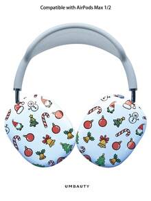 GIIPPA Glossy Hard Ear Cup Protective Cover Christmas Theme Pattern Unisex Anti-Scratch Shell Compatible With AirPods Max 1/2 Oval Over-Ear Headphones For Daily Commute, Campus, Cafe, Travel, Picnic And Other Scenarios Matching Accessories - Baby Blue - View 1