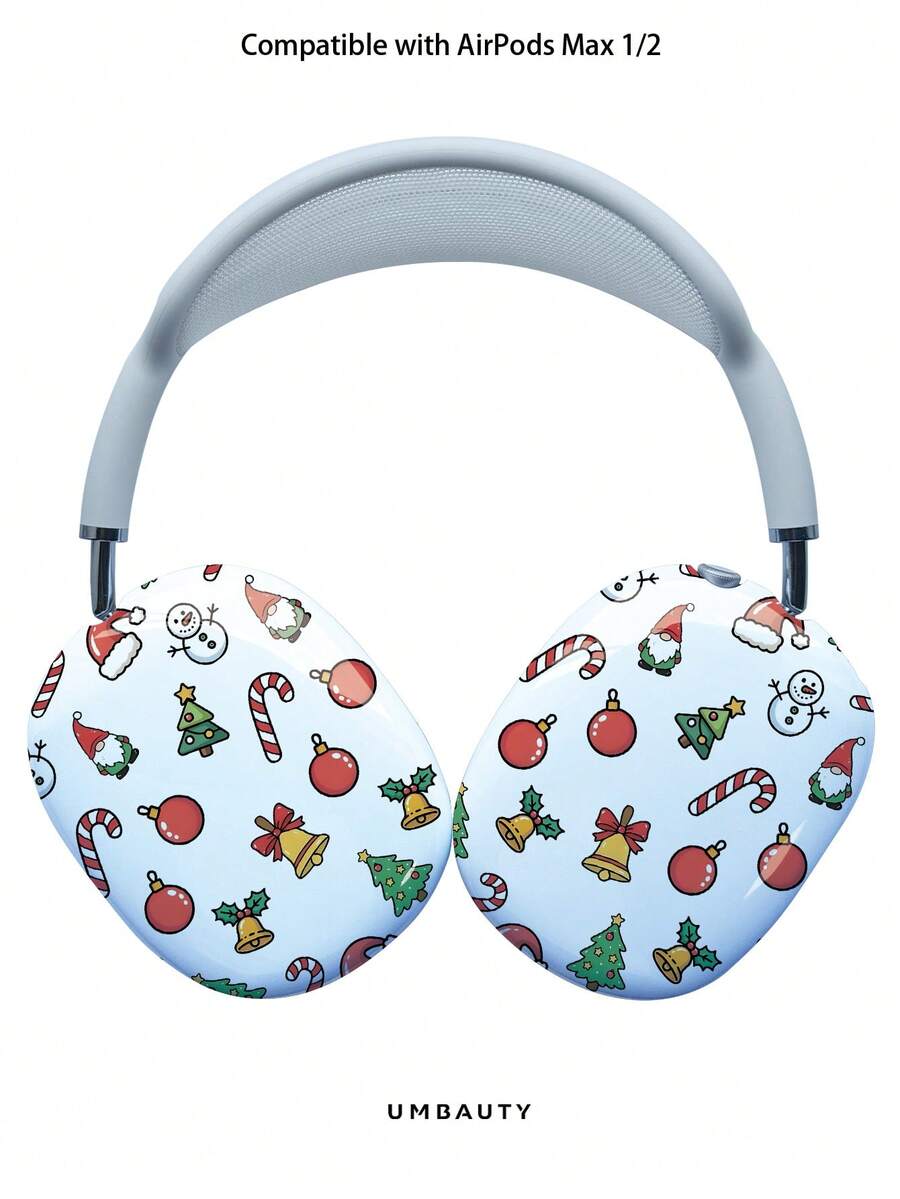 GIIPPA Glossy Hard Ear Cup Protective Cover Christmas Theme Pattern Unisex Anti-Scratch Shell Compatible With AirPods Max 1/2 Oval Over-Ear Headphones For Daily Commute, Campus, Cafe, Travel, Picnic And Other Scenarios Matching Accessories - Baby Blue - View 1
