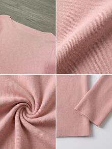 Elegant Sexy Hot Girl Style Off-Shoulder Solid Color Long Sleeve T-Shirt Women Autumn/Winter Slim Fit Flattering Inner Layer Base Top Halloween - Pink - View 8