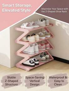 Z-Shaped Plastic Shoe Rack Floor-Standing Storage Rack Multi-Functional Large Capacity Easy Assembly Storage Rack Home Dormitory Essential Space Saving Suitable For Living Room Bedroom - Multicolor - View 6