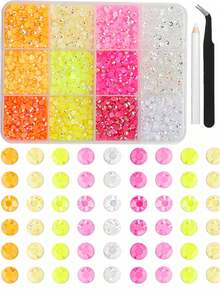 12-Grid 3mm Mixed Color AB Resin Flat Back Rhinestone Jelly Diamond DIY Clothing Phone Rhinestone Set, Suitable For DIY Handmade Mother's Day Gifts, 12-Color Rhinestones Create Bright Bedroom Atmosphere, 40 Vibrant Colors - Multicolor - View 9