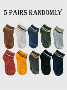 5/10/15 Pairs Unisex Contrast Striped Short Socks, Ribbed Knit Low-Cut Casual Socks, Soft Comfortable Multi-Color Versatile Daily Socks - Multicolor - View 7