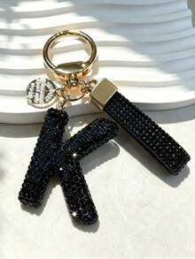 1 buah Gantungan Kunci Alfabet 26 Huruf Cantik, Huruf Rhinestone Imitasi Elegan Hitam & Emas Aksesori Wanita/Pria Cocok Untuk Hadiah Ulang Tahun/Wisuda/Ulang Tahun Hadiah Tahun Baru - Hitam - View 23
