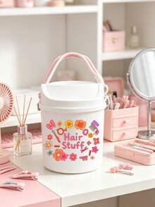 Stylish Cosmetics Print Swing Lid Car Trash Can, Detachable Hanging Rope,Multifunctional Desktop Sundry Storage Bucket, Makeup Brush Holder, Car Interior Decor, Back To School Holiday Gift,Household Essentials And Portable Travel Containers - Multicolor - View 5