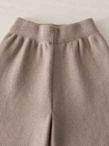 2pcs/Set 1pc Sweater Rajut Pullover Polos Elegan Motif Bunga Bordir untuk Anak Perempuan dan 1pc Celana Rajut Polos, Cocok untuk Pakaian Kasual Sehari-hari di Musim Semi, Gugur, dan Dingin - Coklat - View 7