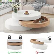 N625P300077W Cylindrical Coffee Table, 360° Rotating Top Surface, Rotating Living Room Table, Three-Tier Sofa Table, 3 Storage Surfaces, Recommended Total Load Capacity 30 Kg, Willow Wood With Storage Space - White + Natural - View 9