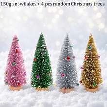 5pcs Set Snow Flocked Bottle Brush Christmas Tree, Multicolor Mini Pine Trees With Decorative Balls, Wooden Base, Desktop Winter Village Christmas Home Decor - Multicolor - View 8