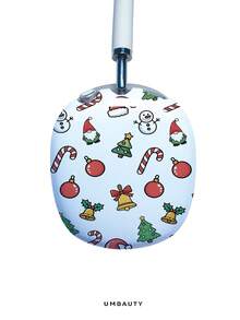 GIIPPA Glossy Hard Ear Cup Protective Cover Christmas Theme Pattern Unisex Anti-Scratch Shell Compatible With AirPods Max 1/2 Oval Over-Ear Headphones For Daily Commute, Campus, Cafe, Travel, Picnic And Other Scenarios Matching Accessories - Baby Blue - View 2