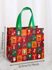 4pcs Christmas Plaid Pattern Gift Tote Bags, Reusable Shopping Bags, Christmas Holiday Gift Party Supplies - Multicolor - View 3