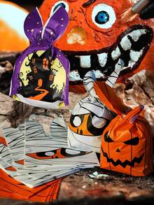 10pcs/20pcs/30pcs/50pcs Tas Serut Telinga Kelinci Kartun Halloween, Tas Permen Motif Mumi Rumah Hantu, Tas Hadiah Liburan Trick-Or-Treat, Tas Kemasan Hadiah Pesta, Tas Penyimpanan Hadiah Kecil Bertema Halloween - Tas kemasan hadiah - View 2