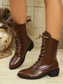 Vintage Woven Tassel High-Top Western Boots For Women, Ruched Stacked Chunky Heel Tall Boots, Slimming Knight Boots, American Holiday Versatile Knee-High Fashion Boots For Autumn/Winter - Brown - View 4
