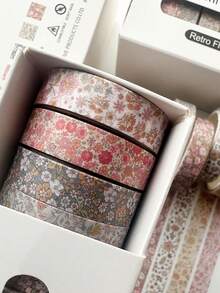 8 Rolls Vintage Floral Washed Paper Tape Set, Retro Style Decorative Paper Stickers, Suitable For Scrapbooking, Journaling, Art Creation, Handmade Crafts And Student Back To School Decoration Supplies - Multi-color - View 2