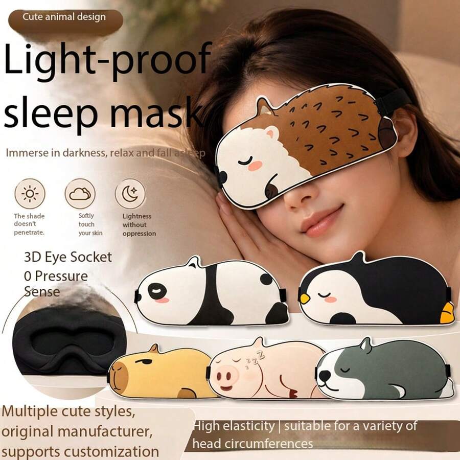 3D Contoured Cartoon Cow Sleep Eye Mask, Cute Animal Shading Blindfold, Soft Light Blocking Eye Cover For Adult Nap Travel Rest - A - View 1