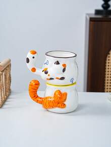 1pc 3D Cat Tail Handle Ceramic Mug, Cute Embossed Kitten Water Cup, Home Coffee Cup, Gift - Multicolor - View 4