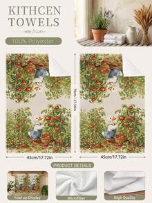 2 Stücke minimalistische niedliche Küchentücher mit Farm-Tomaten- und Entenmuster, weiche Polyester-Geschirrtücher, geeignet für Küchendekoration, Küchenreinigung, Feiertags-Party-Dekoration, Küchen- und Badezimmerbedarf, Haushaltsartikel, Heimdekoration, Einweihungsgeschenk - Verschiedenfarbig - Übersicht 9