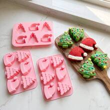 1pc Christmas Tree & Santa Hat Shaped Silicone Mold, Kitchen Home Baking Mousse Cake Chocolate Pudding Mold, Can Make Chocolate, Candy, Cake, Pudding, Ice Cubes, Jelly, Christmas Holiday Home Baking, Party Dessert Table Handmade Mold - Multicolor - View 5