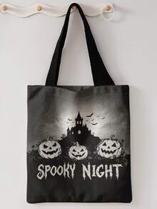 1pc Halloween Skull Print Shoulder Tote,Large Capacity For Books,Groceries & Daily Beach Travel School Use. For Students, Great Daily Bag Or Gift - Multicolor - View 11