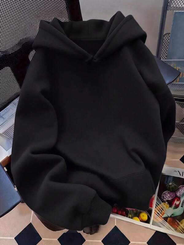 1pc Solid Black Hooded Sweatshirt, Loose Casual All-Match Long Sleeve Top, Soft Skin-Friendly Breathable Versatile Campus Commute Sports Style Tween Girl Clothing, Suitable For Spring Autumn Winter, Inner Layer Or Outer Wear, Simple Solid Color For Small Medium Large Children