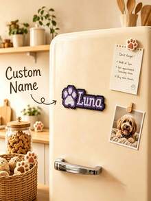 Ayotu Personalized Melted Bead Name Letter Fridge Magnet, Unique Name Letter Magnetic Sticker, Customizable Pet Name, Cute Paw-Shaped Pixel Art Design, Perler Bead Craft, Multiple Colors Available, Kitchen And Home Decor, Ideal Gift For Pet Lovers - Multicolor - View 7