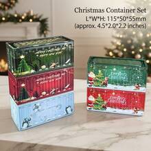 1pc Christmas Metal Tin Container, Aesthetic Industrial Holiday Storage Box For Stationery & Jewelry, Decorative Mini Desk Organizer, Festive Home Gift Box (115x50x55mm) - Multicolor - View 1