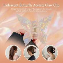 Butterfly Hair Clip Mermaid Colorful Design Hair Accessory Women Sweet Dreamy Colorful Butterfly Side Hair Clip Bangs Clip Daily Versatile Party Vacation Photo Styling Headpiece Hair Accessory - Orange - View 7