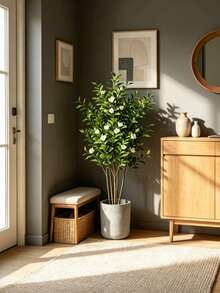 Kmitang 100-130cm Large Artificial Ficus Plants Fake Bauhinia Trees Branch Real Touch Magnolia Leafs With Silk Flower Plastic Hibiscus Leafs False Tall Banyan Tree For Home Garden Wedding Indoor Decor Without Pot 1PC - Multicolor - View 5