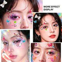 2pcs Pink Colorful Heart & Butterfly Face Rhinestone Stickers With Tweezers, Christmas Makeup, Holiday Party, Y2K Style Music Festival DIY Eye Makeup, Suitable For Dance Performance, Party, Stage Cosplay, Wedding, Concert Look - Multicolor - View 6