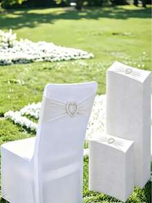 6/12/24/48pcs White Elastic Chair Sashes, Multi-Piece Chair Sash Set With Heart-Shaped Buckle Slider, Chair Sash Bows, Suitable For Wedding Party Decoration - White - View 1
