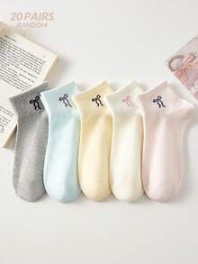 20/10/5 Pairs Women's Cute Sweet Breathable Bowknot Pattern Short Invisible Boat Socks, Ankle Socks And Short Socks, White Socks, Pink Socks, Candy Color Socks, Suitable For Daily Casual Wear, Suitable For Spring, Summer, Autumn, Winter - Multicolor - View 11