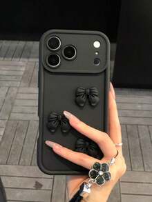 1件可愛3D蝴蝶結仿真矽膠手機殼，磨砂3D蝴蝶結裝飾防震手機殼，日常酷黑風格，搭配閃亮水鑽花編織手機掛繩配件，適合DIY裝飾，防震防滑耐刮，相容Apple 17 Pro Max、17/16/15/14/13/12/11系列、S20-S25系列、Note 14/13/12系列、A56 5G，情人節/生日禮物 - 黑色 - 查看 10