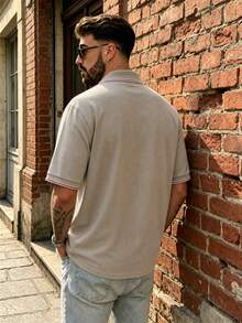 Lookun Men's Polo Shirt, Polo Collar, Short Sleeve, Loose Straight Fit, Business Casual, Spring/Summer - Khaki - View 3