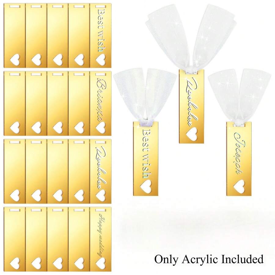 Heart Gold Acrylic Gift Tags, Hanging Name Tags For Wedding Favor, Party, Baby Shower,Engraving Sublimation Acrylic Hang Tags - Default - View 1