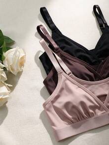 3pcs Wireless Non-Padded Comfortable Front Closure Women's Bra - Multicolor - View 5