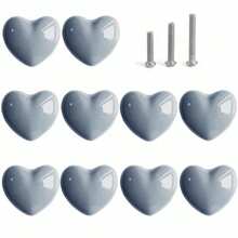 Ceramic Drawer Knobs Heart Shape Colorful Heart Cabinet Dresser Pulls Handles With 3 Sized Screws, Kitchen Furniture Knobs For Closet Cupboard Wardrobe (Mixed Color, 10 Pack) - Grey - View 6