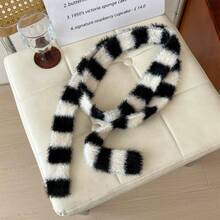 1pc Striped Cute Plush Small Scarf, Spring/Autumn/Winter Fashion Narrow Long Neck Scarf With Ribbon - Faux Mink Scarf - View 9