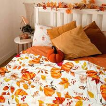 1pc Autumn Watercolor Pumpkin & Maple Leaf Digital Print Flannel Blanket - Modern Style, Soft & Comfortable Polyester Knit Fabric For All Seasons, Multi-Purpose For Sofa, Bed, Travel, Camping, Chair, Gift Blanket - Multicolor - View 5