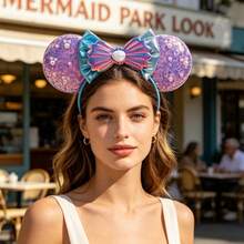 Disney Style Mickey Mouse Ears Headband - Purple Gradient Sequins + Seashell Accents - View 2