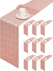Sparkling Sequins Table Runner 1PC Set - Glitter Party Dining Table Decor For Wedding, Christmas,Christmas Decorations, Centerpiece Decoration, 5 Colors (Gold Silver Rose Gold,Blue) Festive Home Decor - Champagne - View 2