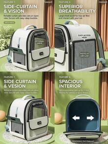 Transparent Window Cat Backpack Pet Carrier, Multi-Ventilation Mesh Pet Travel Backpack, Portable Foldable Kitten And Small Dog Pet Backpack, Outdoor Camping Hiking Pet Shoulder Bag, Breathable Mesh Pet Backpack, Transparent Window Cat Travel Backpack, Multi-Port Ventilation Design Pet Carrier Bag, Lightweight Shoulder Backpack Suitable For Small Cats And Dogs Daily Outdoor Use - Multicolor - View 9