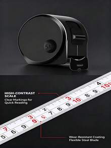 5m Tape Measure 25mm Wide Carbon Steel Blade Anti-Rust Matte Scale Wear-Resistant Cut-Resistant 2.6m Rigid Extension One-Click Lock Compact Black Shell With Belt Clip Portable Ruler For Construction Woodworking DIY Home Indoor Outdoor Measurement Hand Tool - A - View 5