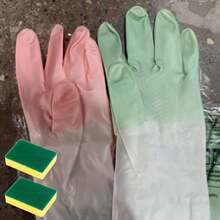 Thickened Latex Kitchen Gloves With Cleaning Sponge, Non-Slip Grip, Ergonomic Design, Durable Material, Suitable For Dishwashing, Cleaning, Kitchen, Bathroom And Living Room - A - View 5