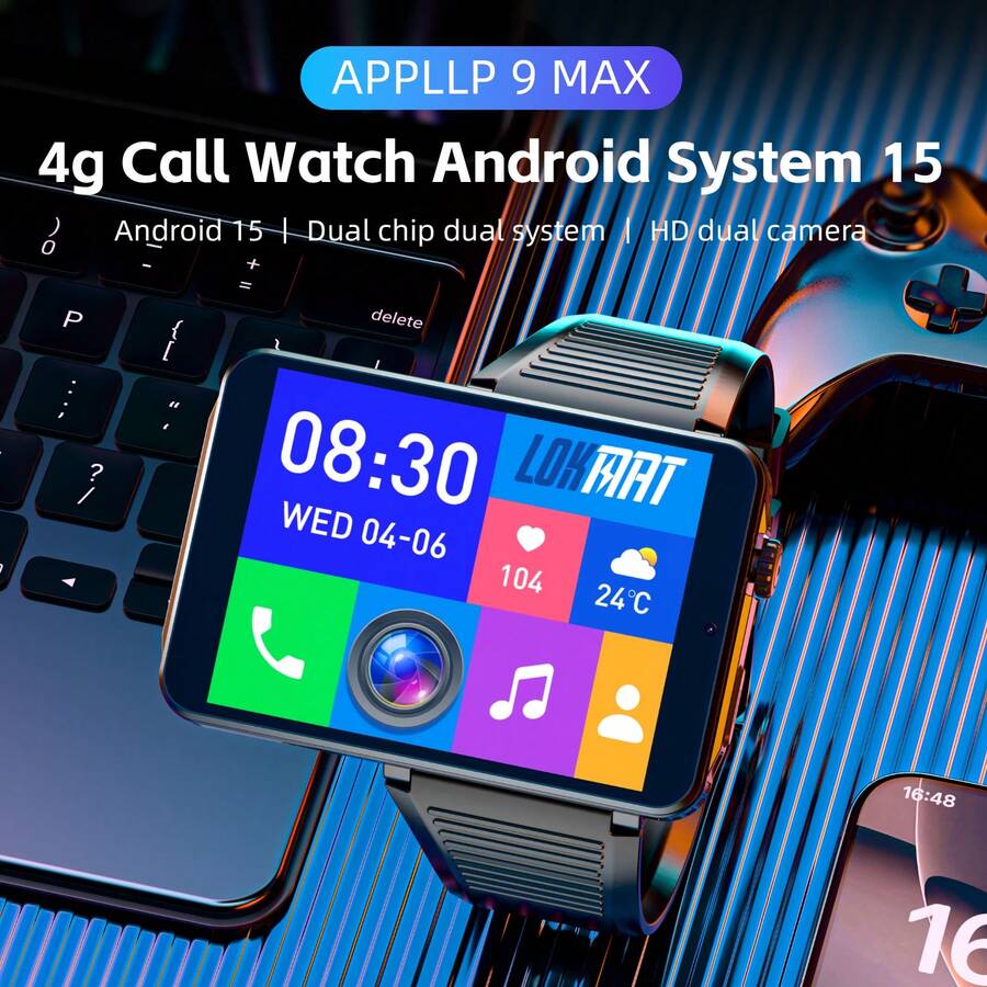 LOKMAT APPLLP 9 MAX Smart Watch Supports SIM Cards, 4G Network Connectivity, And WiFi Internet Access. It Features A 2.83-Inch Large Screen, Dual HD Cameras, Flashlight Function, Face Recognition And Can Download Third-Party Application. It Runs Android 15 - View 1